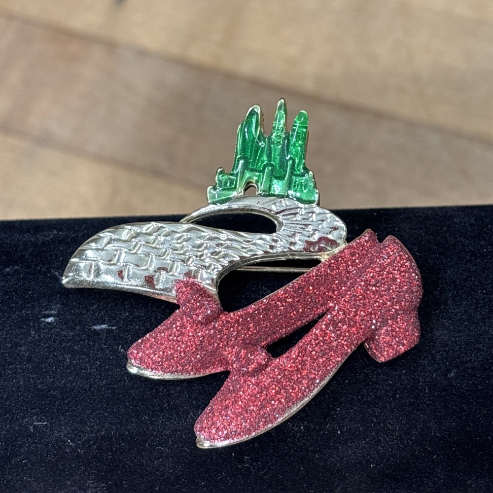 Vintage AJC Wizard of Oz Ruby Slippers Emerald City Large Brooch Pin Signed